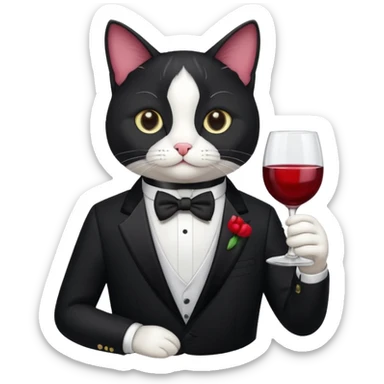 Tuxedo cat with a glass of wine sticker