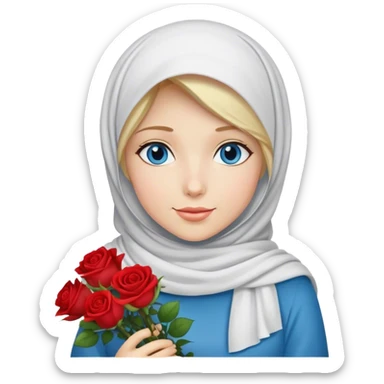 Hijab Girl with blond hair blue eyes beautiful finish and holding a bouquet of roses sticker