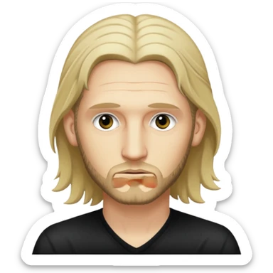 Layne Staley's face, iconic grunge singer, pale skin, long hair, intense eyes, subtle stubble sticker