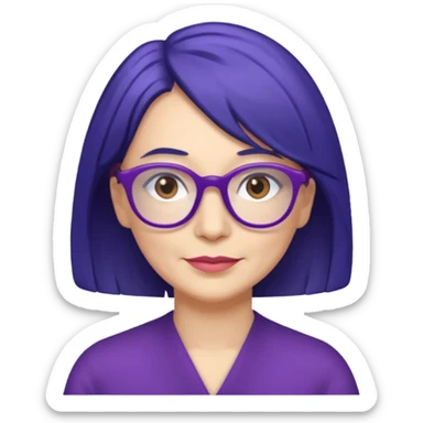 50-year-old woman with purple glasses, brown eyes, and indigo shoulder-length hair sticker