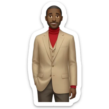 black man beige suit red turtleneck shirt sticker