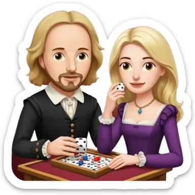 Can you make an emoji of William Shakespeare and Anne Hathaway (his wife-1582) playing Yahtzee. She needs to be blonde!  sticker