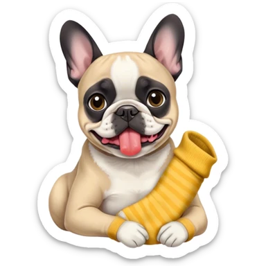 Black and white frenchie eating a sock  sticker