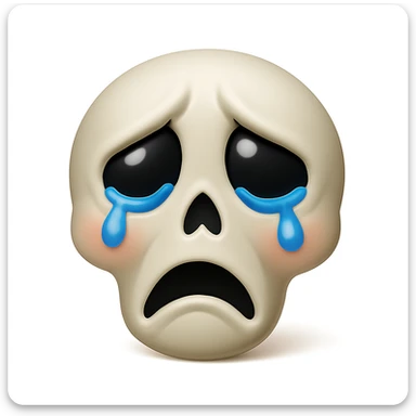 Keep the emoji exactly like the reference image but add tears to the eyes, in iOS emoji style. Add a slight blush to the cheeks. All other details and style should remain the same. The style should resemble iOS emoji style. sticker