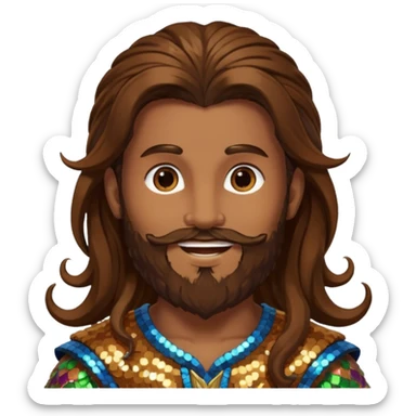 Pan, God of Nature from Gods and Goddesses with long brown hair and beard, brown sequin outfit sticker