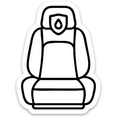 outlined icon of a luxury matte black car seat with droplet or shield on the headrest, clean lines, elegant stitching, modern and simple sticker