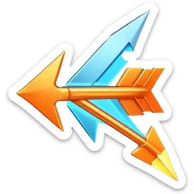 a bold upward arrow emerging from a glowing base, with metallic edges and bright highlight sticker