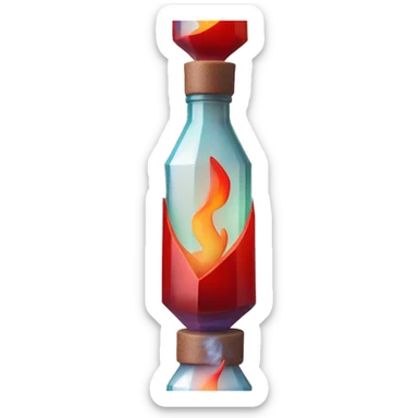 flame in a bottle sculpture symbolizing Sagittarius with a geometric, faceted design. The symbol is standing upright with angular and disney features. The vibrant red flame colors highlights the sharp edges and planes. sticker