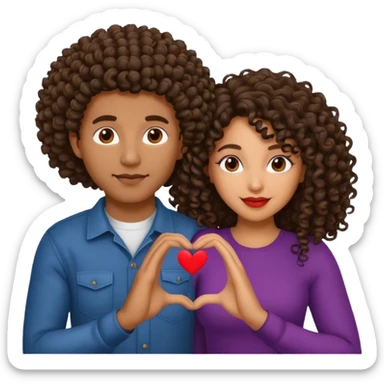 Black man and Latina woman with curly hair. Making a heart with there hands  sticker
