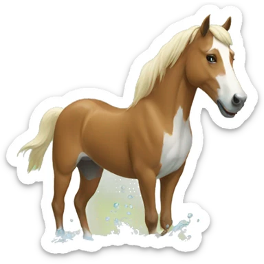 A horse with a dog leg swimming  sticker