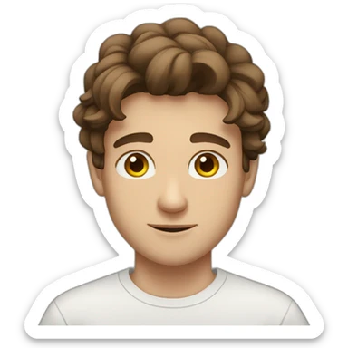 22 years old, Russian guy, long brown hair, white T-shirt, brown eyes sticker
