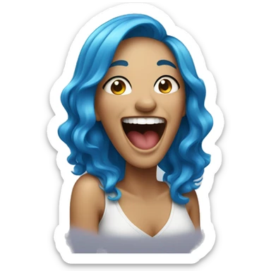 Lady laughing with blue hair  sticker