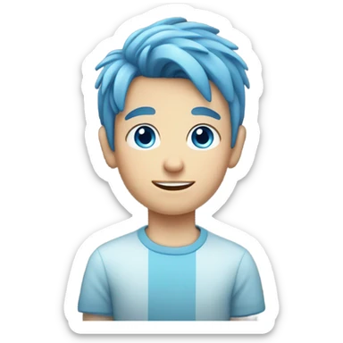 Young Caucasian boy with blue eyes and blue hair sticker