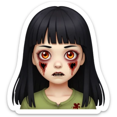 Faça uma menina de cabelo liso preto com franja zumbi cabelo longo  sticker