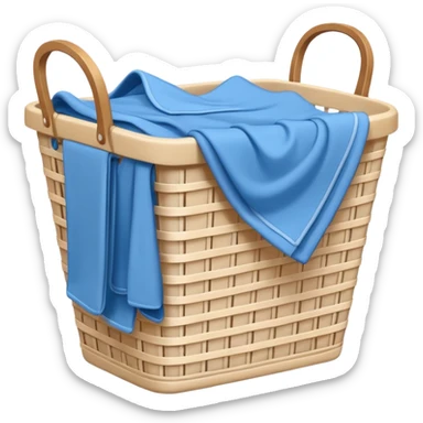 white LAUNDRY BASKET WITH FOLDED blue CLOTHES sticker