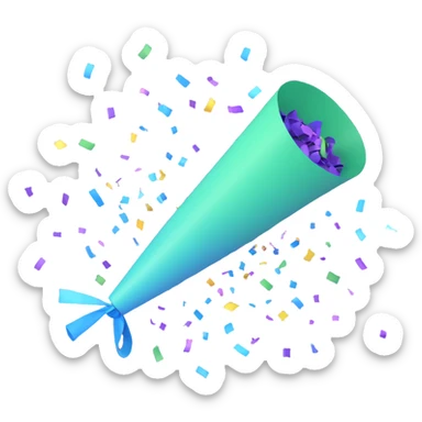 party popper, minimalistic, main colors green and blue, with confetti sticker