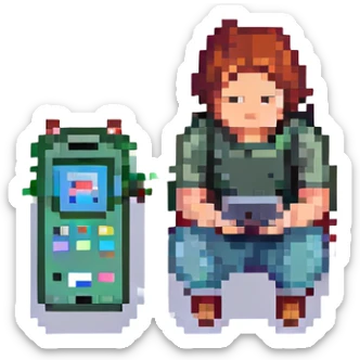 person staring at phone sticker