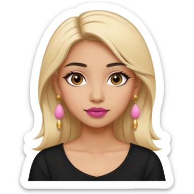 Sweet Indian girl blond hair brown eyes brown/pink lipstick pink blush black top gold earrings  sticker