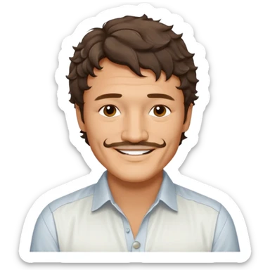 Pedro pascal looking really steamy and sexy smiling in an opened white button down shirt with perfect ringlets short hair sticker