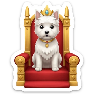 a west highland terrier sitting on a throne with people bowing at his feet  sticker