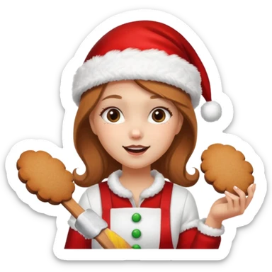 clean and vanilla girl with santa claus hat like holiday mood, baking ginger cookie sticker