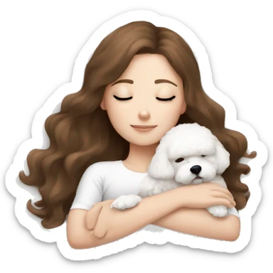 White girl brown hair sleeping with Mini Bichon sticker
