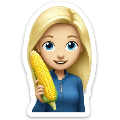 Blonde girl with blue eyes eating corn sticker