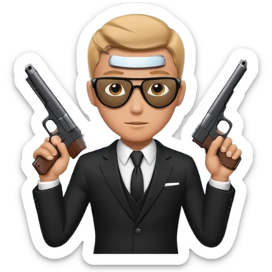 secret agent black suit, gun sticker
