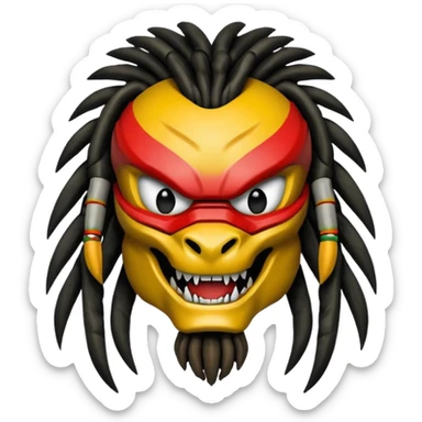 smiling predator from movie predator with rasta sticker