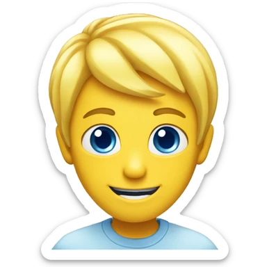 Yellow round face smiling with blue eyes a long blue ha sticker