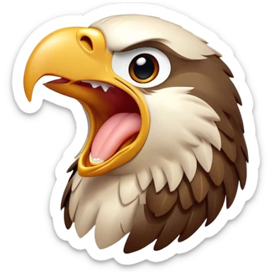 Cinematic Cute Yawning Hawk Portrait Emoji, Head tilted slightly with a dramatic, wide-open yawn, showcasing a robust, agile form with a softly drooping beak and sleepy, half-closed eyes, Simplified yet irresistibly adorable features, highly detailed, glowing with a soft, cozy glow, high shine, relaxed yet expressive, stylized with a dash of whimsical aerial charm, soft glowing outline, capturing the essence of a drowsy yet affectionate hawk that appears ready to stretch out for a nap! sticker