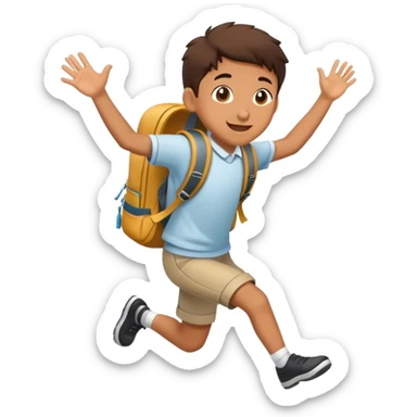 A school child with a backpack jumping. sticker