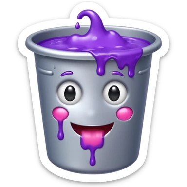 silver bucket filled with purple slime with a cute face sticker