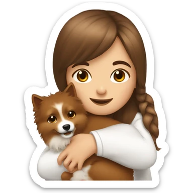 Girl with brown hairs hugs little spitz sticker
