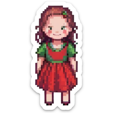 pixelated child in a red dress, happy face sticker