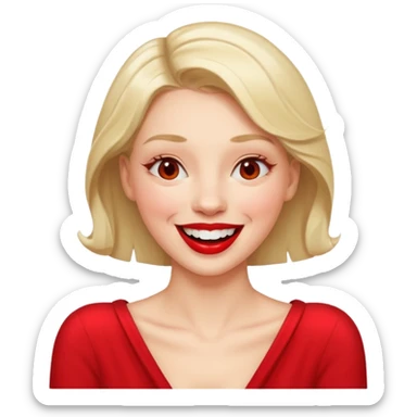 Woman laughing while she has her arms around neck like choking  sticker