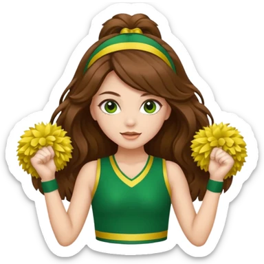 cheerleader with long brown hair and 2 pom poms sticker