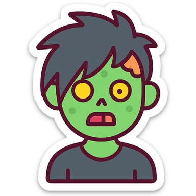 zombie boy with spiky emo hair and black shirt sticker