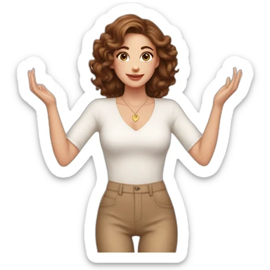 white beautiful woman, brown wavy hair, making heart by two hands, long earrings sticker