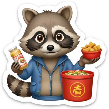 Hobo raccoon with Chinese food sticker