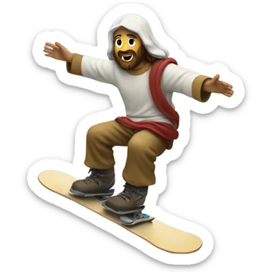 Jesus snowboarding down a mountain sticker