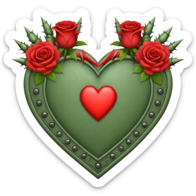 Can you make a sage green heart with a gothic design, I want roses and spikes around the heart. In the middle of the heart the letter I sticker