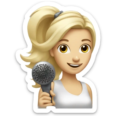 blonde girl holding a hair dryer and brush sticker