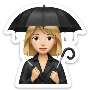 she getting wet (umbrella, dripping hair) sticker