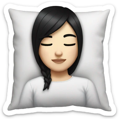white girl with straight black hair laying down on a pillow sticker
