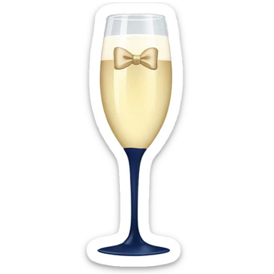 Champagne glass with a navy blue bow on stem sticker