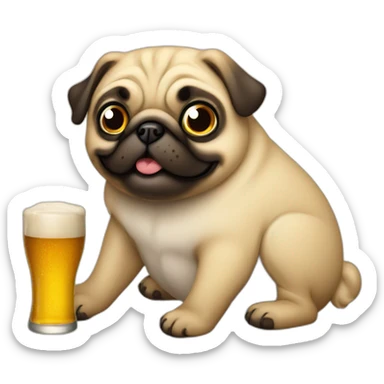un pug bebiendo cerveza sticker