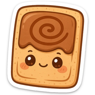 chibi cinnamon poptart with warm brown frosting and cinnamon swirl pattern, cute face with expressive eyes sticker
