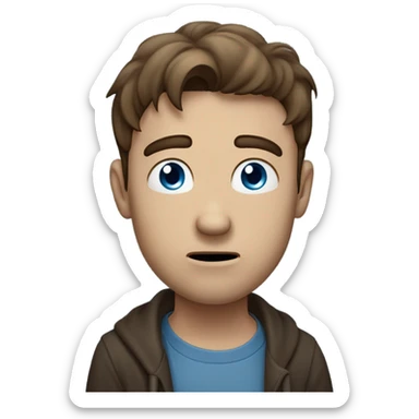 Brown haired blue eyed man asking for money while crying  sticker