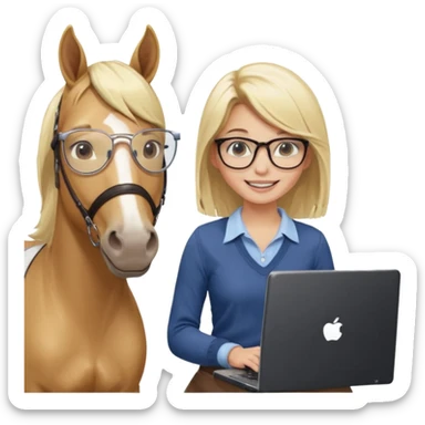 je voudrai un emoji d'une fille aux cheveux longs et blonds avec des lunettes qui fait plein de choses droles (1 avec un cheval, 1 derrière un écran ou une console, une entrain de découper, une entrain de faire un jeu de société, une qui cuisine, sticker
